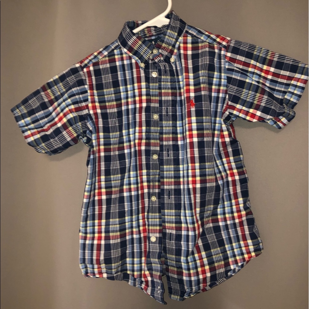 Boys plaid Ralph Lauren short sleeve button up dress shirt, size 6
